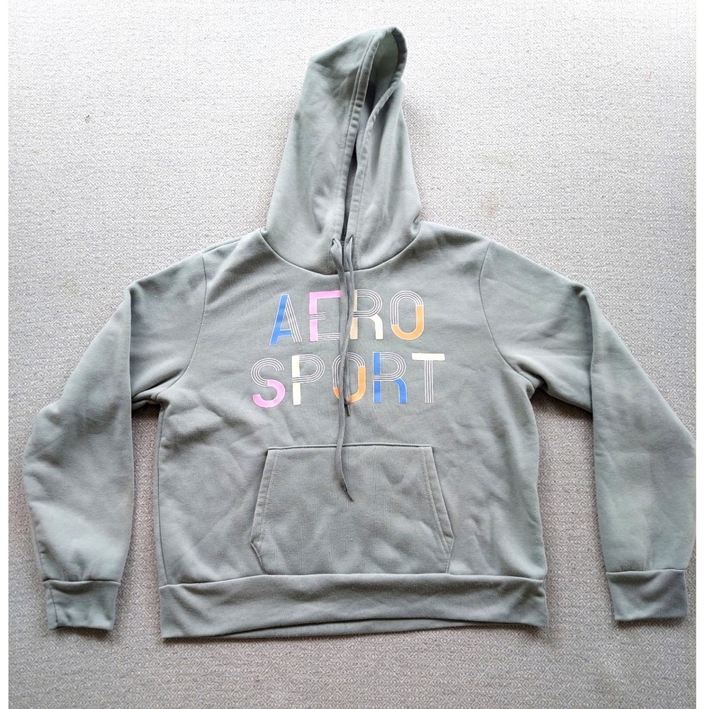 Aeropostale Hoodie Womens XL Green Aero Sport Pullover Sweatshirt Fleece Graphic